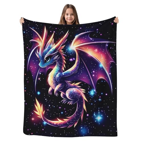 Cute Galaxy Dragon Throw Blanket, Kawaii Dragon Gifts for Kids