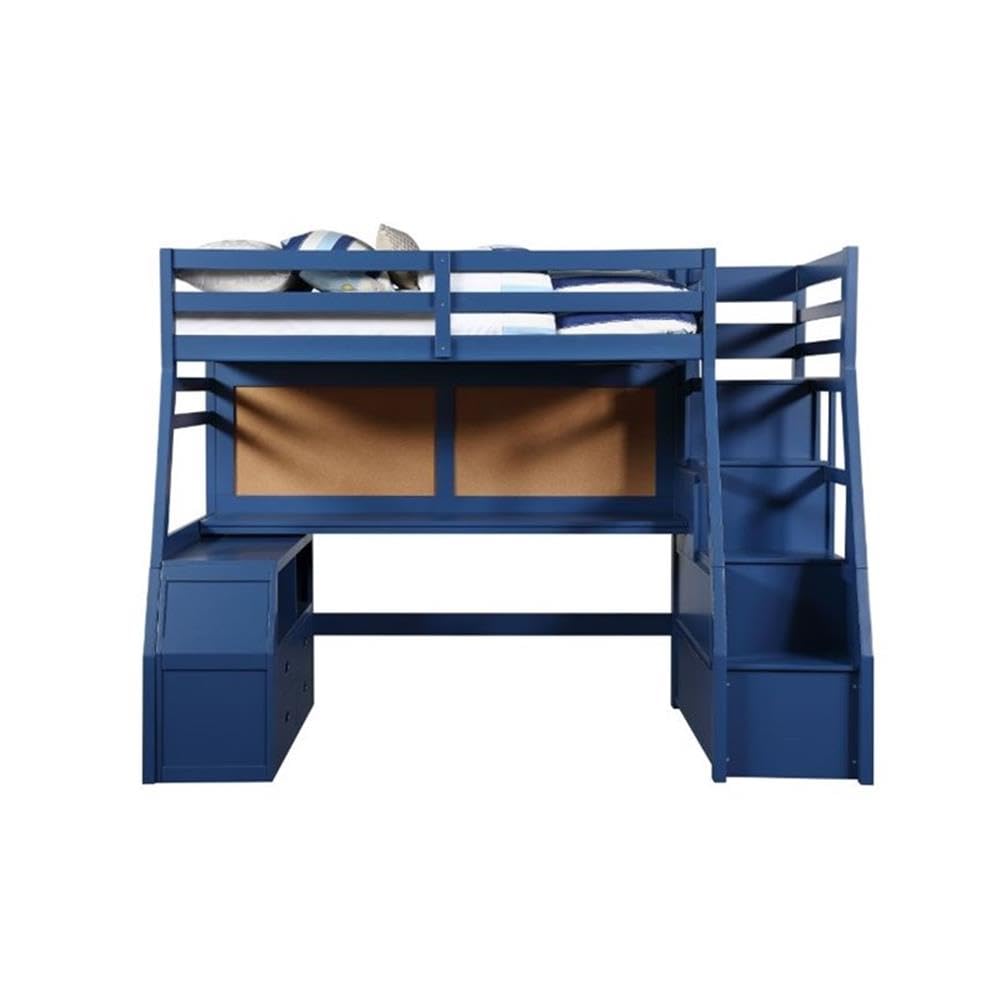 Storage Loft Bed with Desk and Drawers Navy Blue