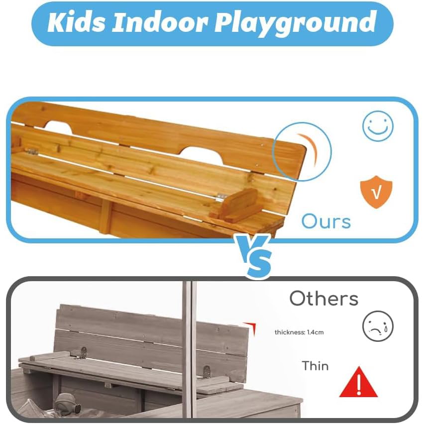 Wooden Sandbox with Lid and Bench Seats