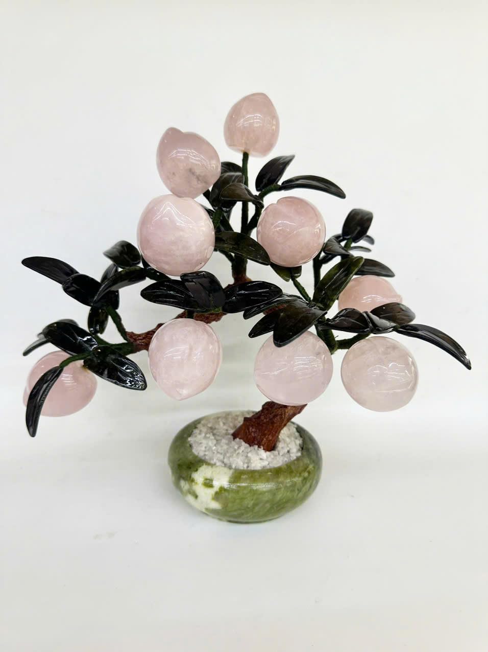 Rose Quartz Crystal Peach Tree Bonsai Feng Shui Money Tree