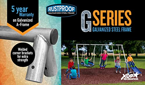 Galvanized Metal Swing Set 6 Station Outdoor Playset with Wave Slide