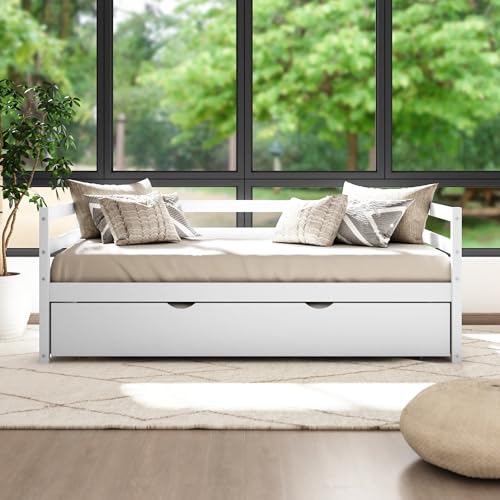 Twin Daybed with Trundle White Wood