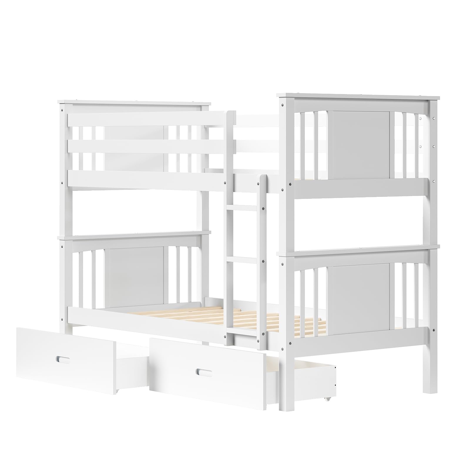 Twin Over Twin Bunk Bed with Storage Drawers and Ladder