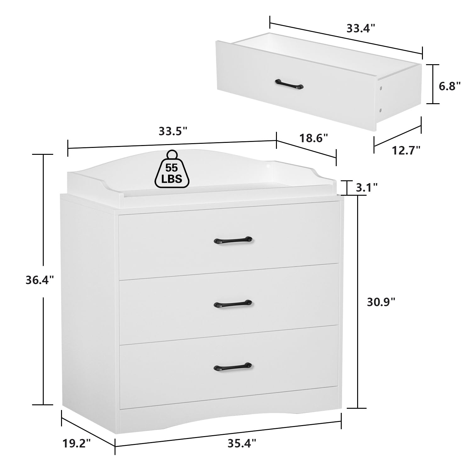 3 Drawer Nursery Dresser with Changing Topper