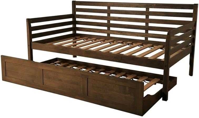 Traditional Wood Twin Daybed with Trundle in Brown-Mattress