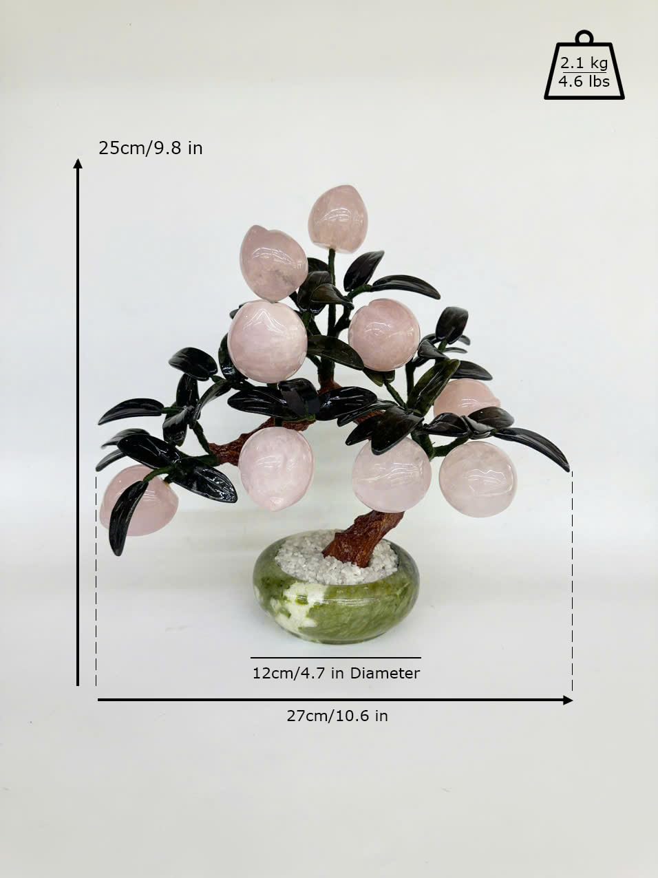 Rose Quartz Crystal Peach Tree Bonsai Feng Shui Money Tree
