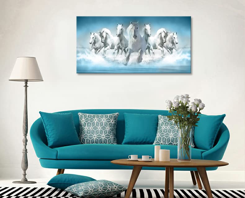 Horse Print Painting on Canvas Modern Blue Wall Art Animal Picture