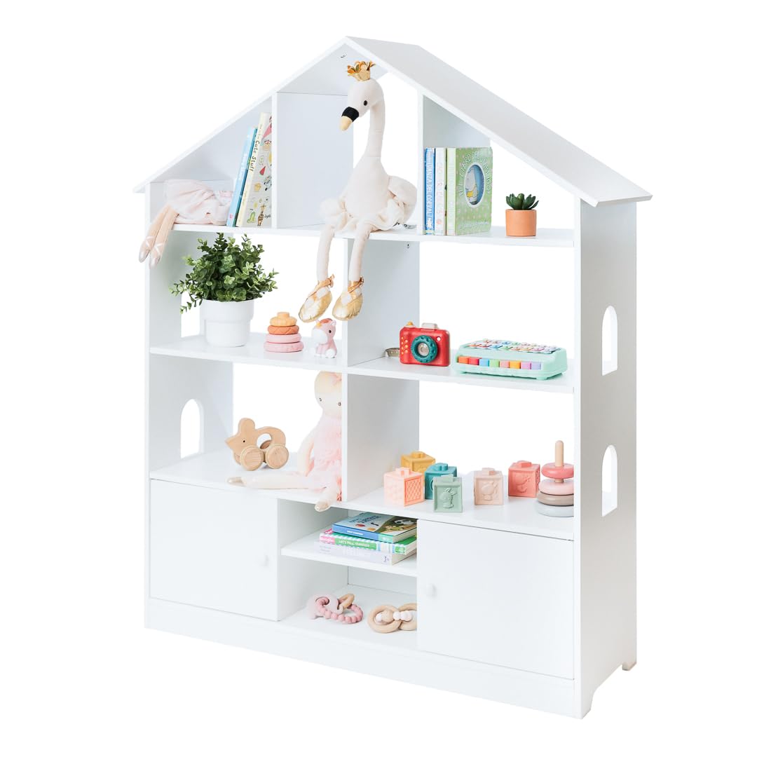 Kids Bookshelf - 4-Tier White Wooden Bookshelves for Kids