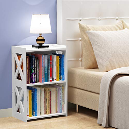 Side Table, 3 Tier 2 Shelf Small Bookshelf Bookcase