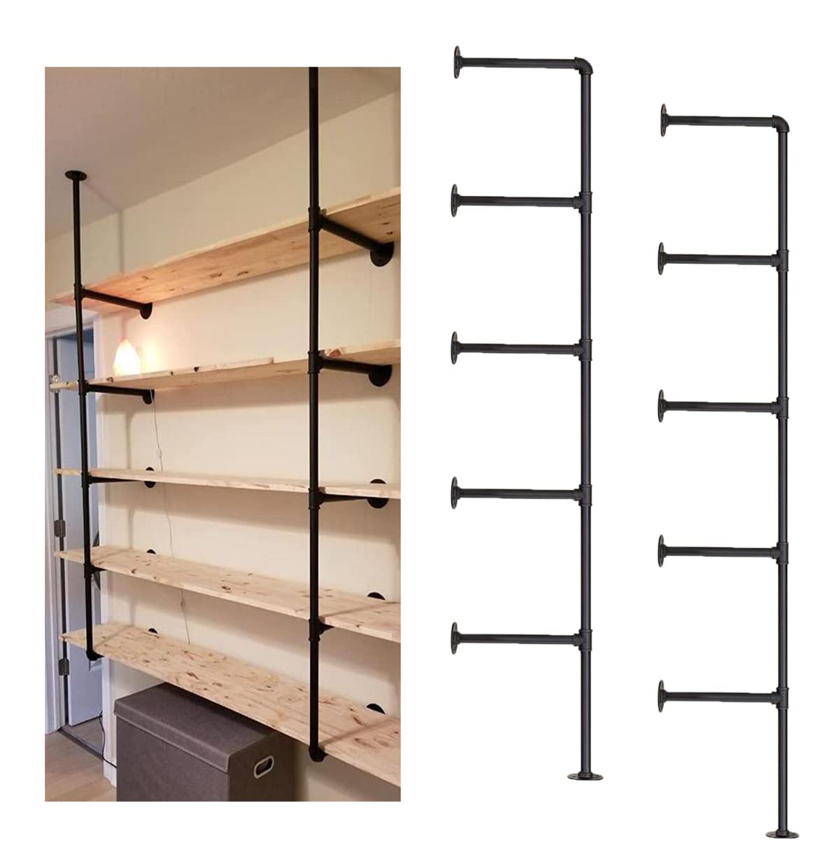 Industrial Wall Mount Pipe Shelf 5-Tier Black Metal Shelving Bracket