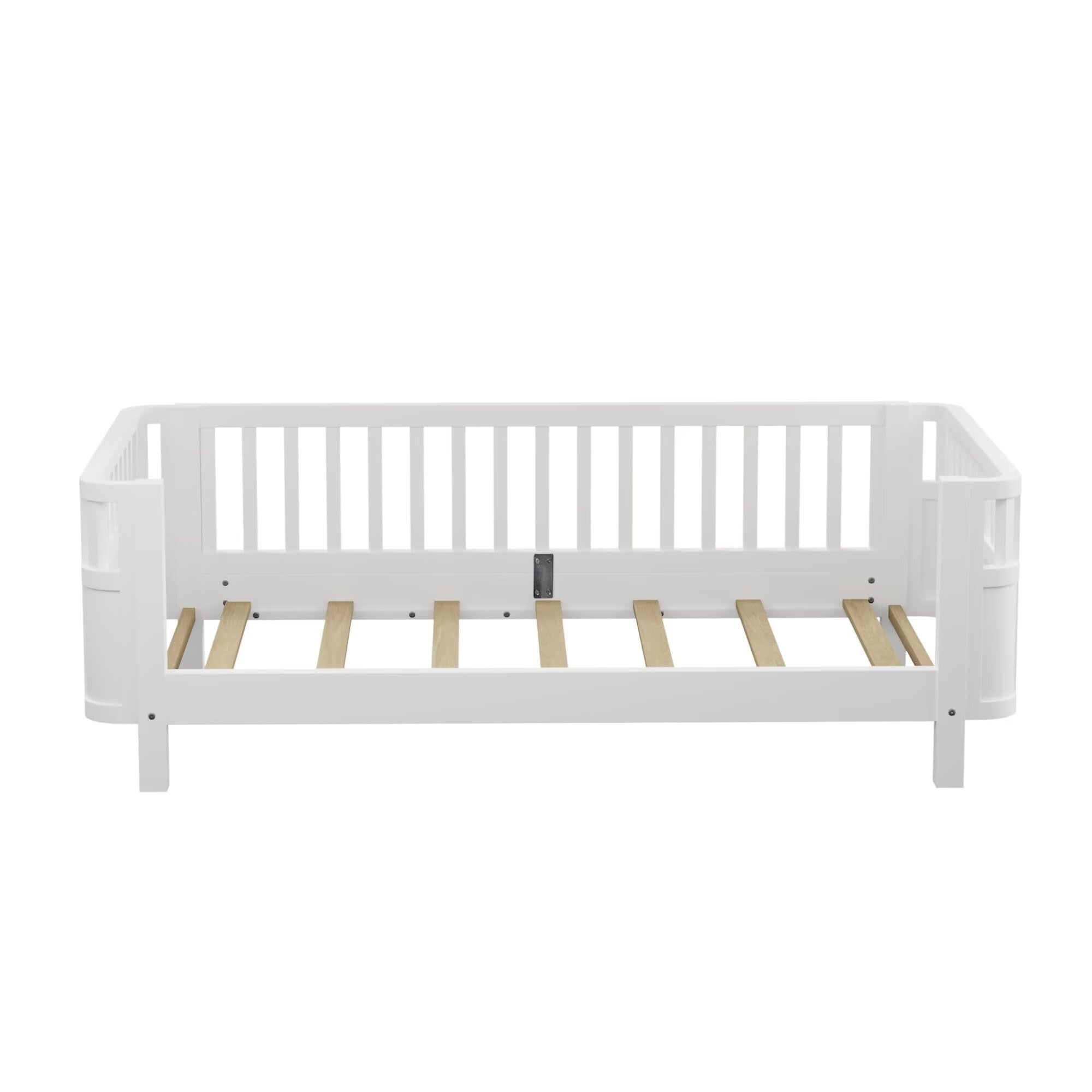 Twin Wooden Floor Bed Frame with Safety Rails