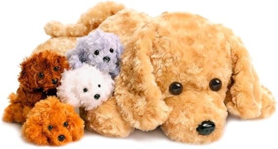 5 Pieces Dog Stuffed Animals for Girls,1 Mommy Dog with 4 Babies