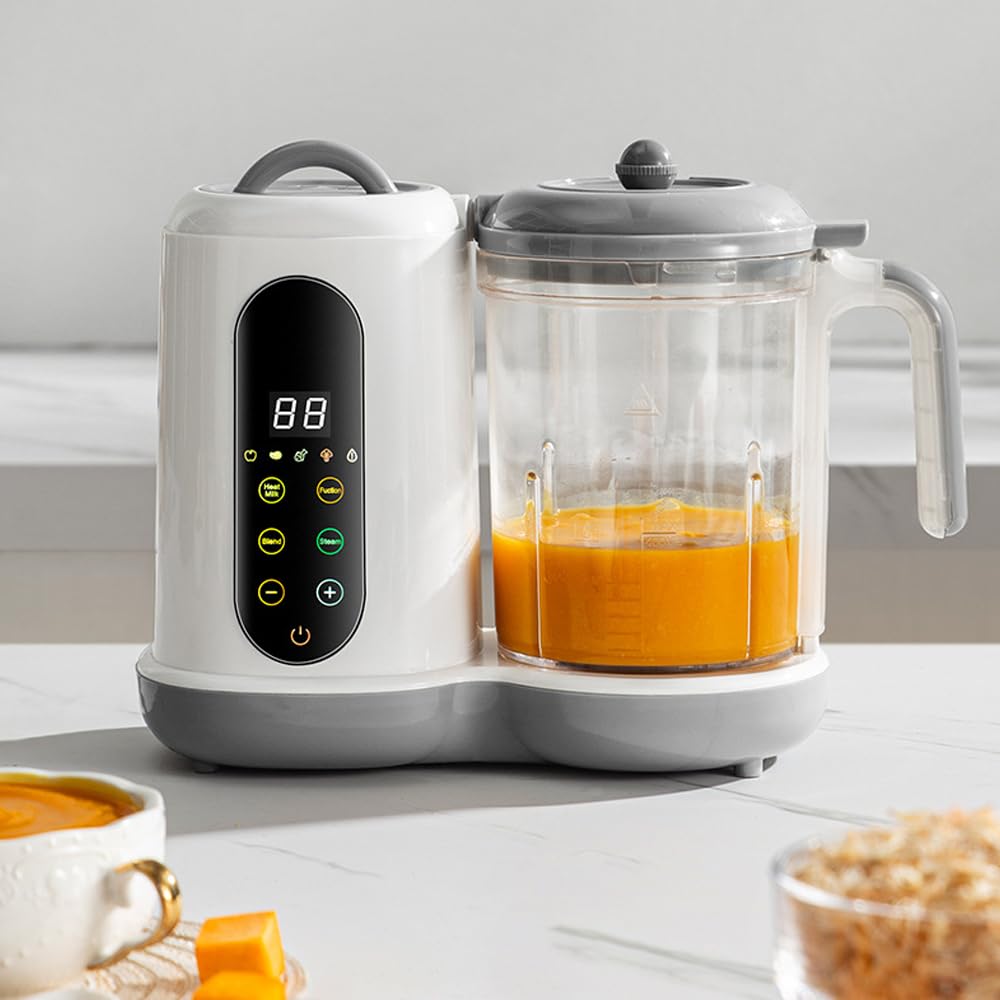 Baby Food Maker | One Step Baby Food Processor Steamer Puree Blender- - BPA-Free, Quiet Operation, Adjustable Texture, Easy to Clean, Stainless Steel Parts, Touch Screen Control, White