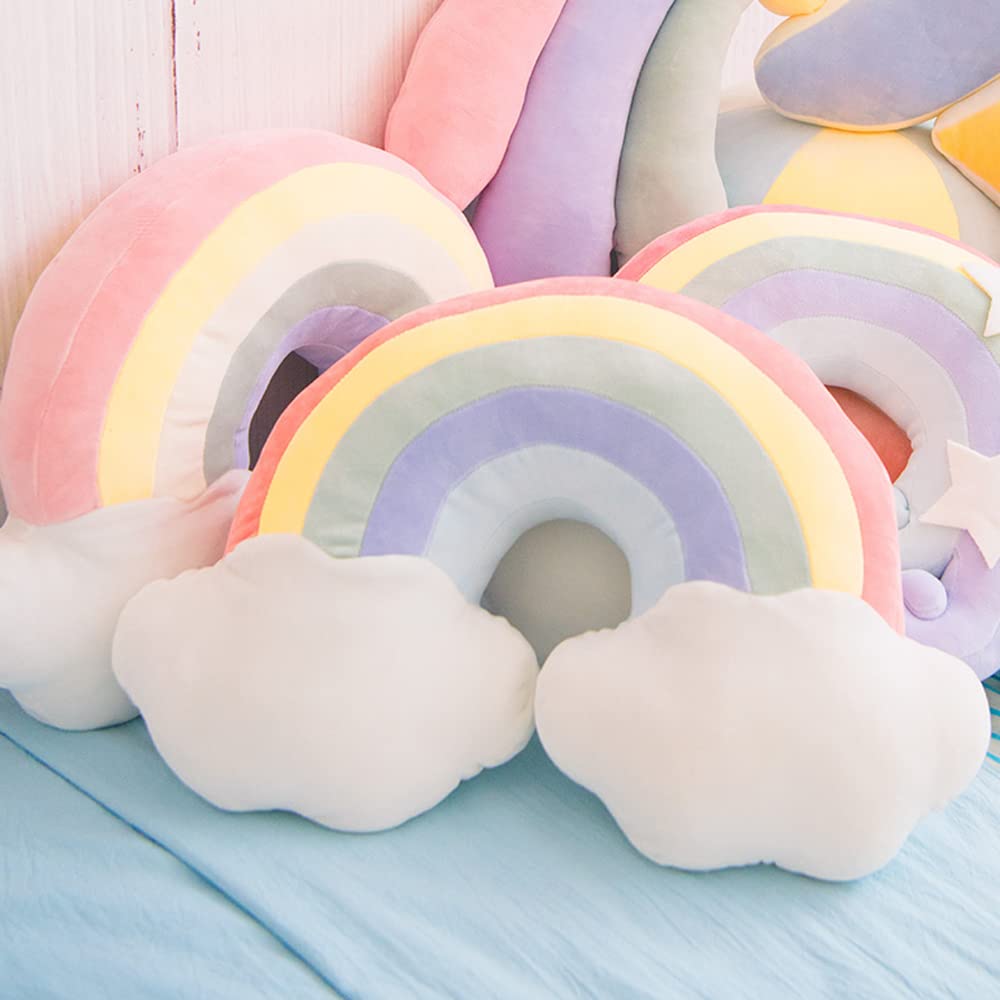 Rainbow Pillow for Girls, 21" Cloud Plush Stuffy, Cloud Shaped Throw Pillow, Car Travel Plush,Rainbow Decor, Car Home Decorations