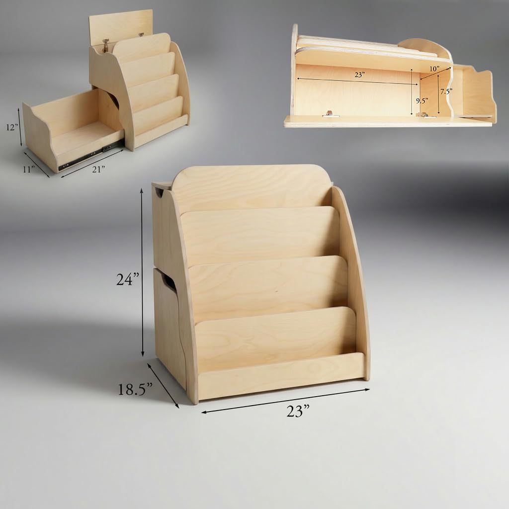 Montessori Bookshelf for Toddlers with Storage