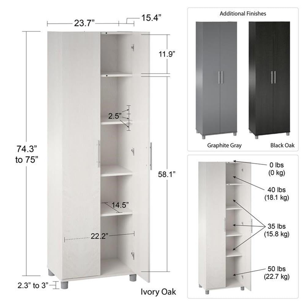 24" Utility Storage Cabinet with 5 Shelves - Graphite Gray