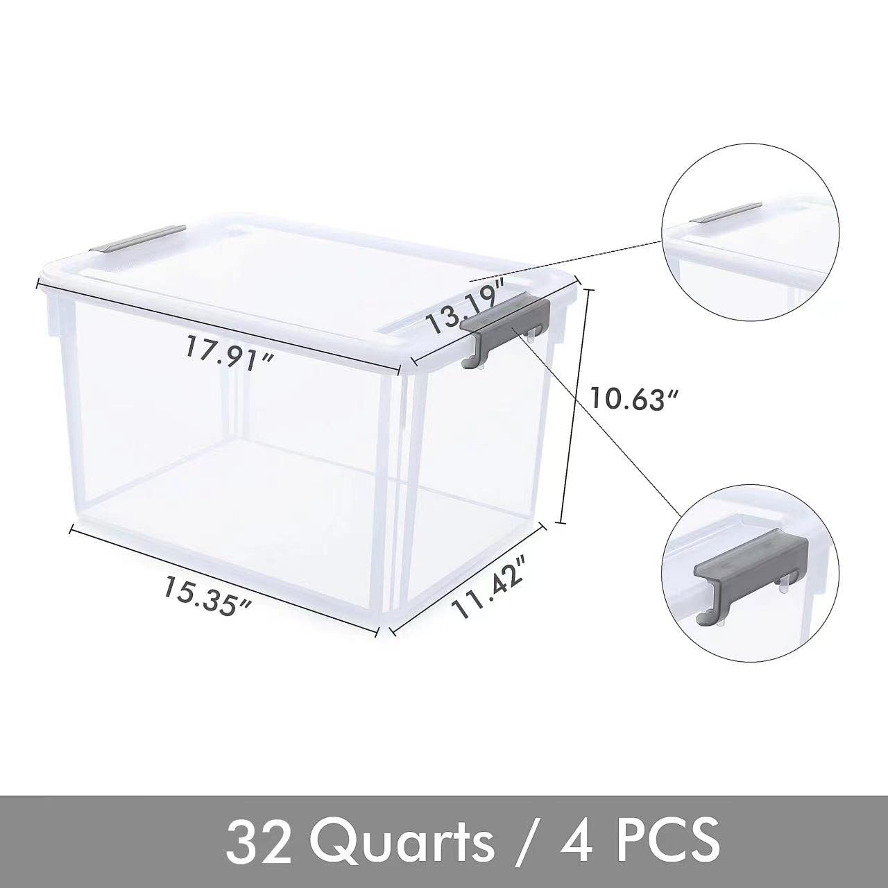 12 Qt Clear Plastic Storage Bins with Lids, 4-Pack
