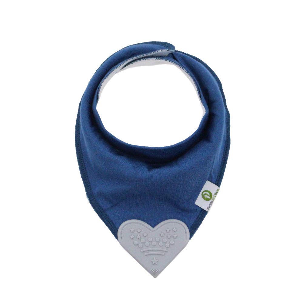 Baby Bandana Teething Bibs with Attached Silicone Teether - Set Of 4 -Solid Blues