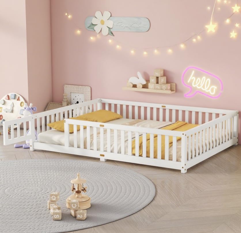 Queen Size Floor Bed for Kids with Door and Slats