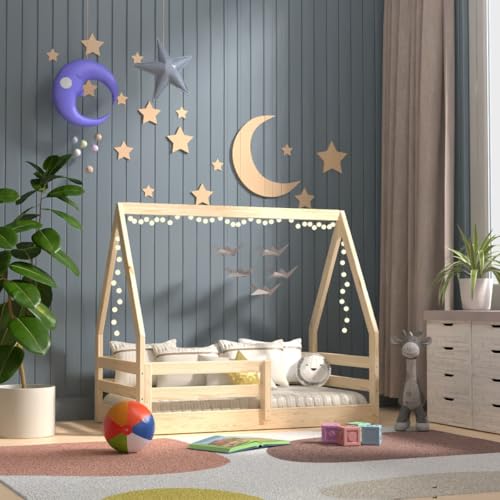 Montessori Toddler Floor Bed with Rails - Solid Pine Wood