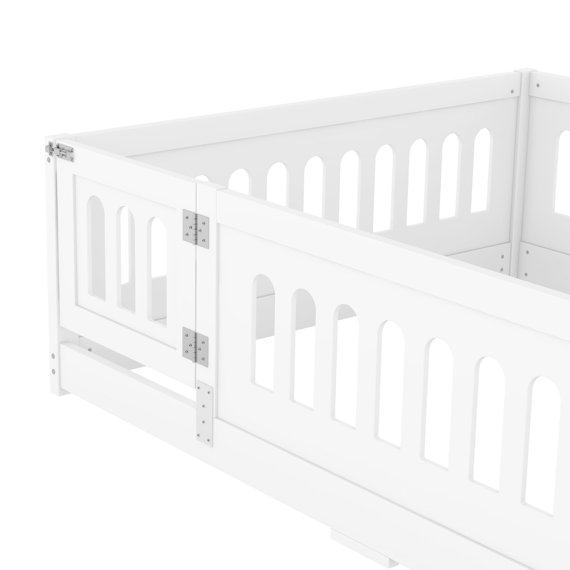Full Size Montessori Floor Bed with High Fence and Door