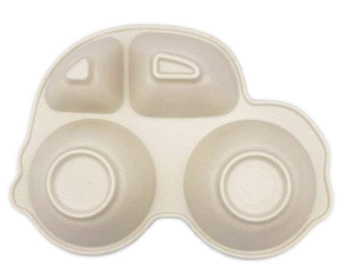 HYOATREA Kids Dinnerware Set, 5 Piece Car Shaped Plate and Bowl Set, Divided Plates with Spoon and Fork, Picky Eater Friendly, Dishwasher Safe, Gift for Toddlers
