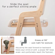 タンスのゲン TANSU NO GEN Japanese Wooden Chair, Height Adjustment for Babies and Toddlers Aged 4-12, up to 99.2 lbs, Designed in Japan, Slide The seat Natural,49600401(98182)(101169)