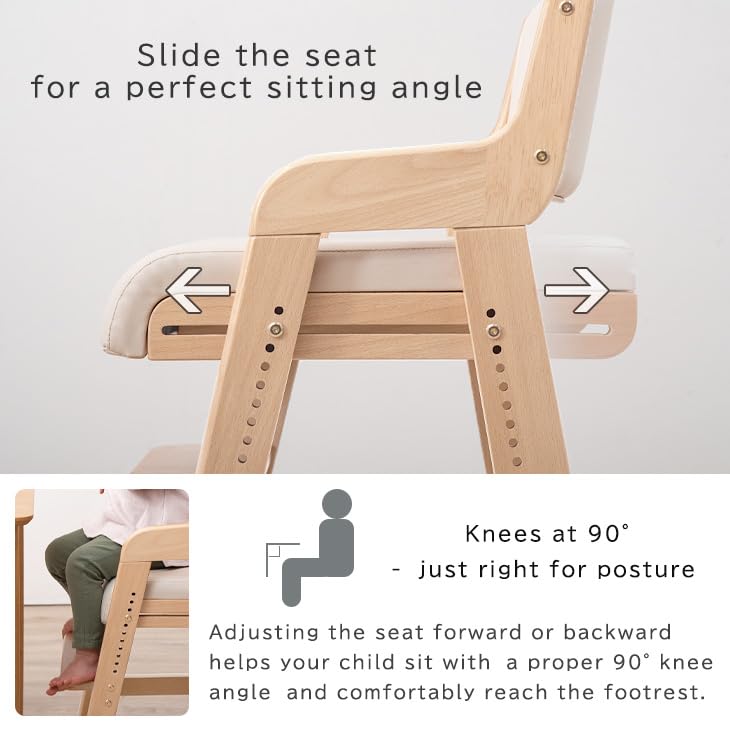 タンスのゲン TANSU NO GEN Japanese Wooden Chair, Height Adjustment for Babies and Toddlers Aged 4-12, up to 99.2 lbs, Designed in Japan, Slide The seat Natural,49600401(98182)(101169)