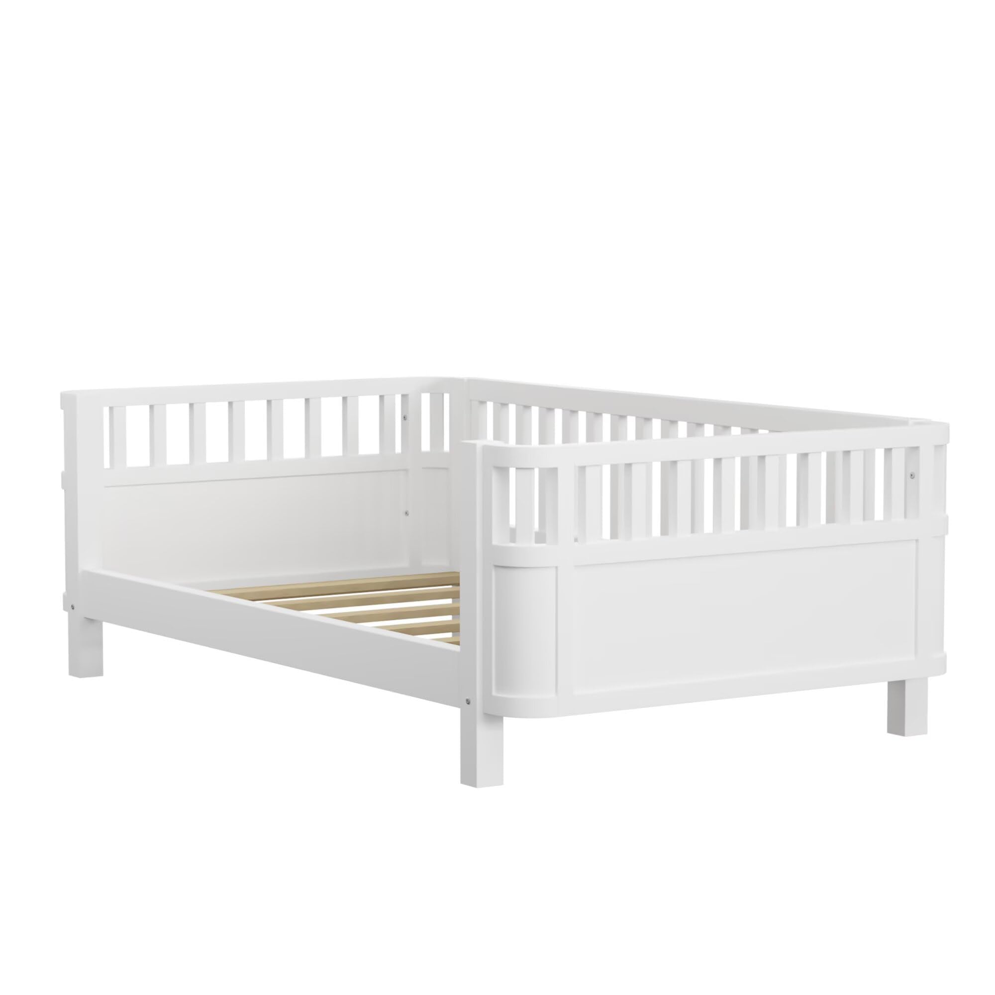 Twin Wooden Floor Bed Frame with Safety Rails