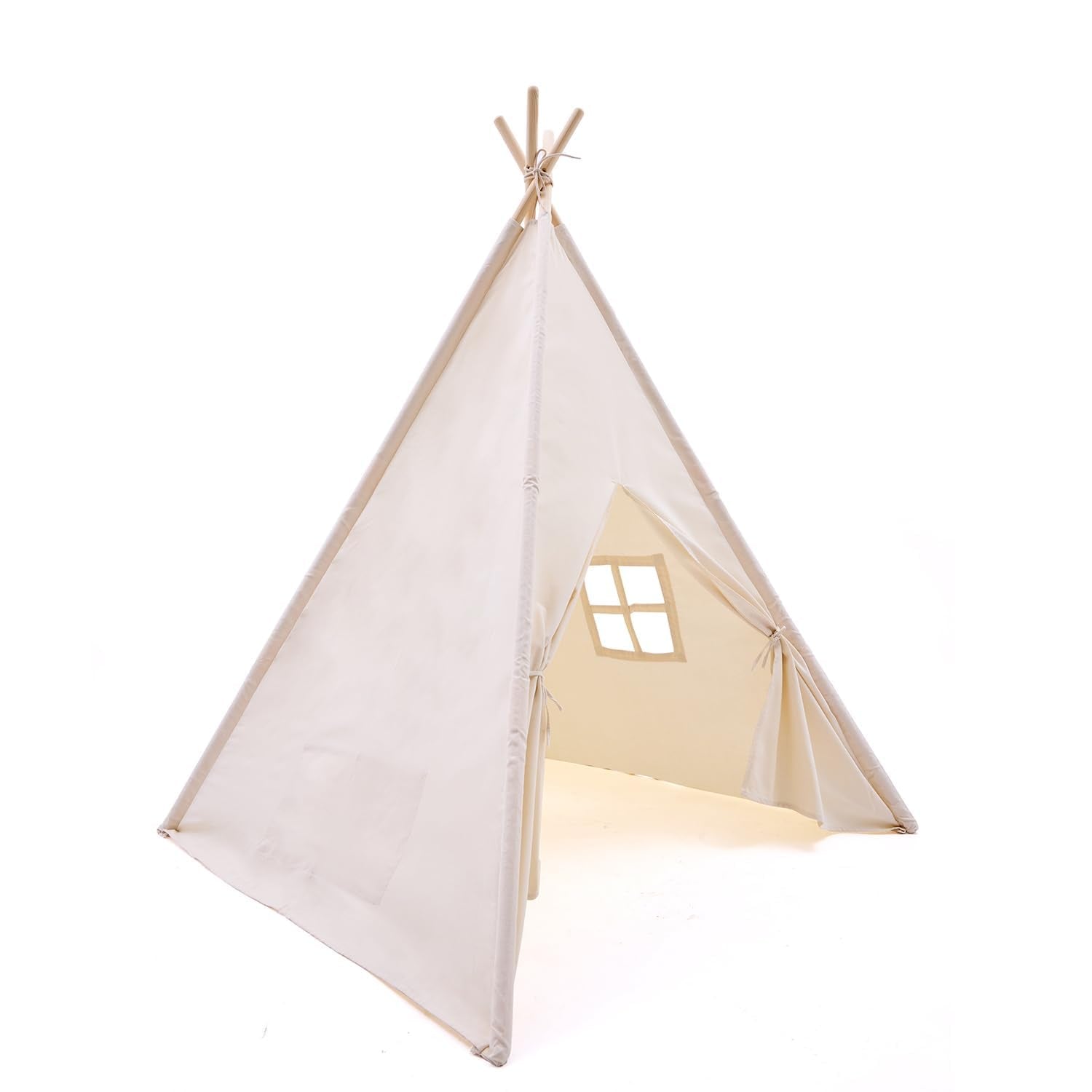Teepee Tent with Carry Bag 43 x 43 x 63 Inch, Natural Cotton Canvas