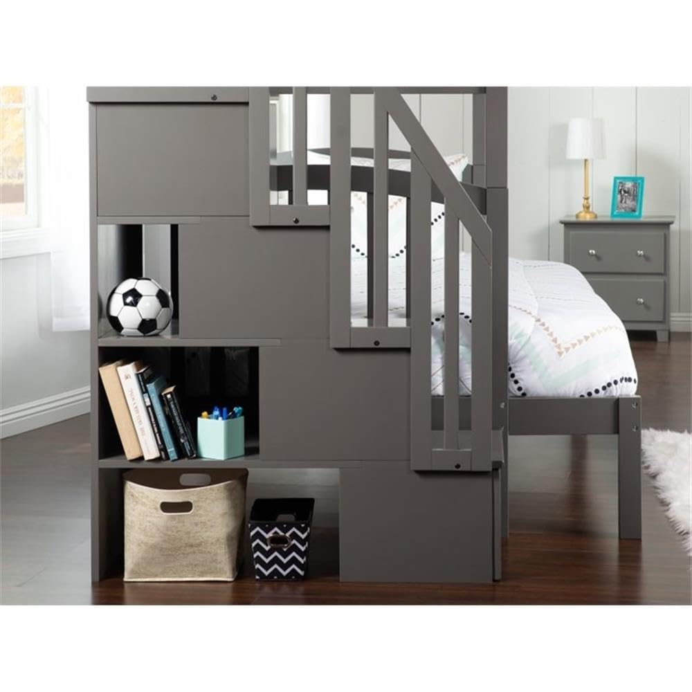 Twin Over Full Bunk Bed with Trundle and Staircase Storage