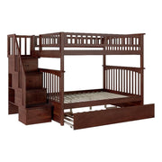 Full Over Full Solid Wood Bunk Bed with Trundle in Walnut
