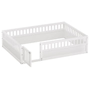Full Size Floor Bed Frame with Convertible Door & Guardrails