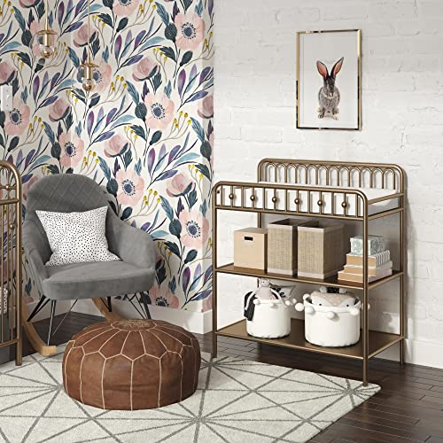Gold Metal Baby Changing Table with Shelves