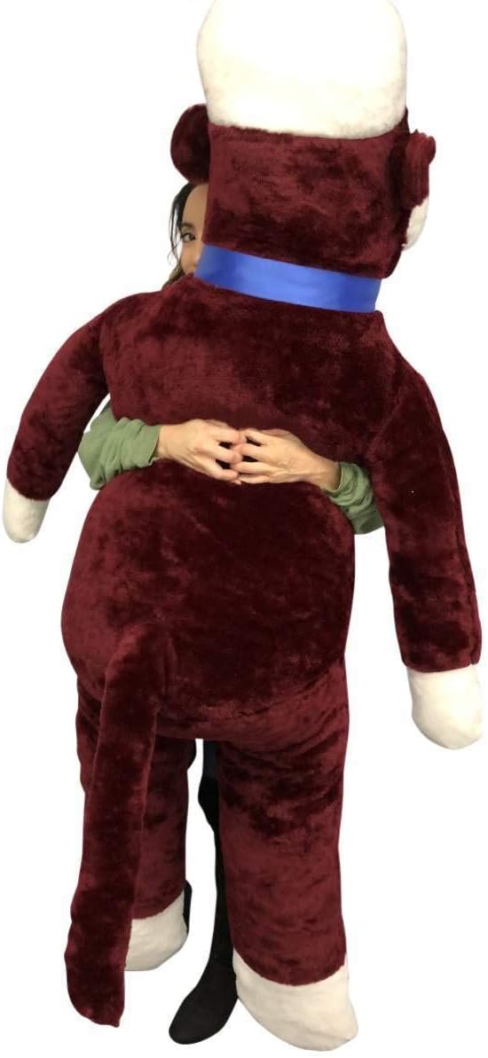6 Foot Giant Sock Monkey - Maroon Color Soft Huge Made in The USA Americ