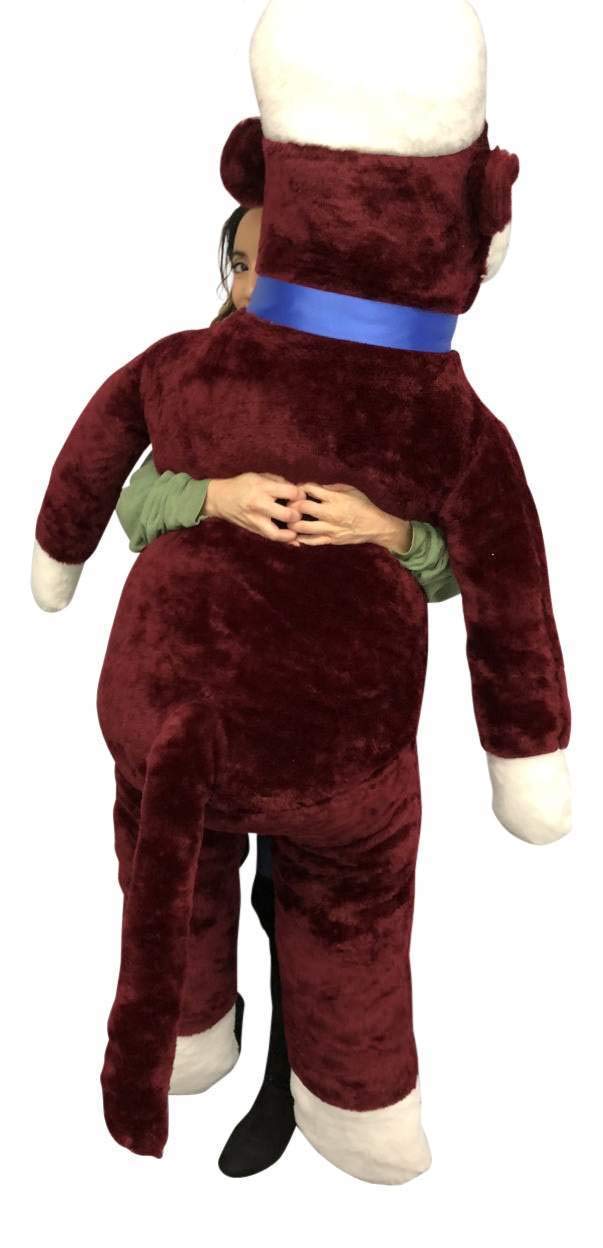 6 Foot Giant Sock Monkey - Maroon Color Soft Huge Made in The USA Americ