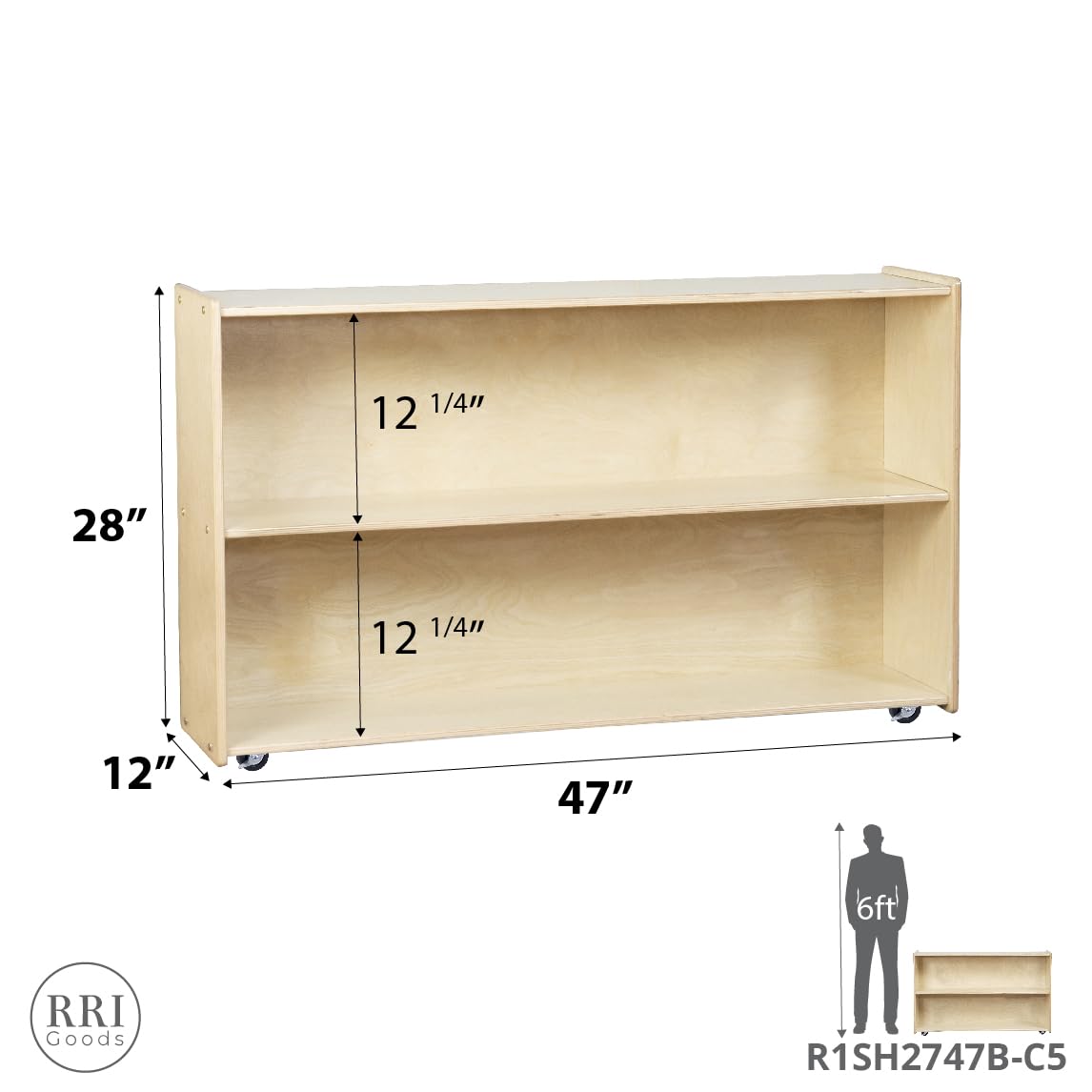2-Shelf Montessori Horizontal Bookcase with Wheels