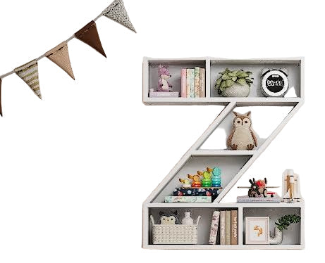 White Wooden Letter Z Shelf - Floating Kids Bookshelf