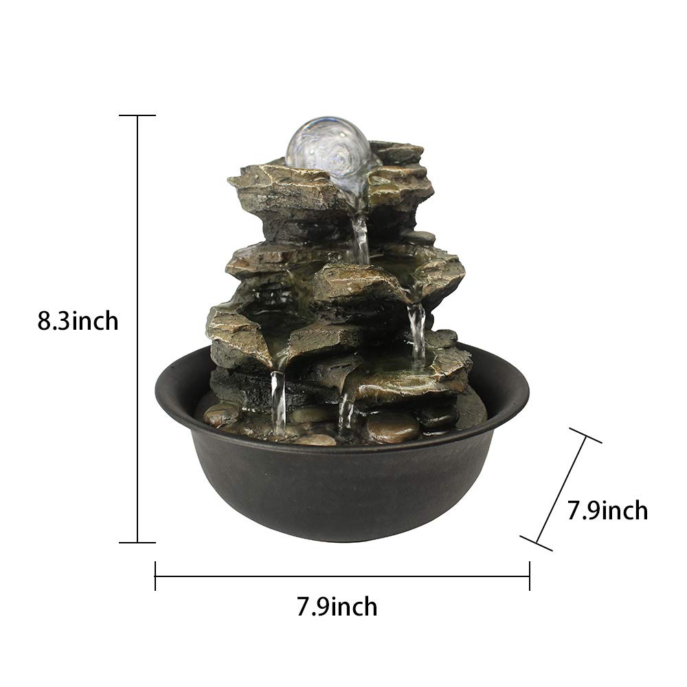 Spinning Orb Rock Cascading Tabletop Fountain, Zen Meditation Indoor