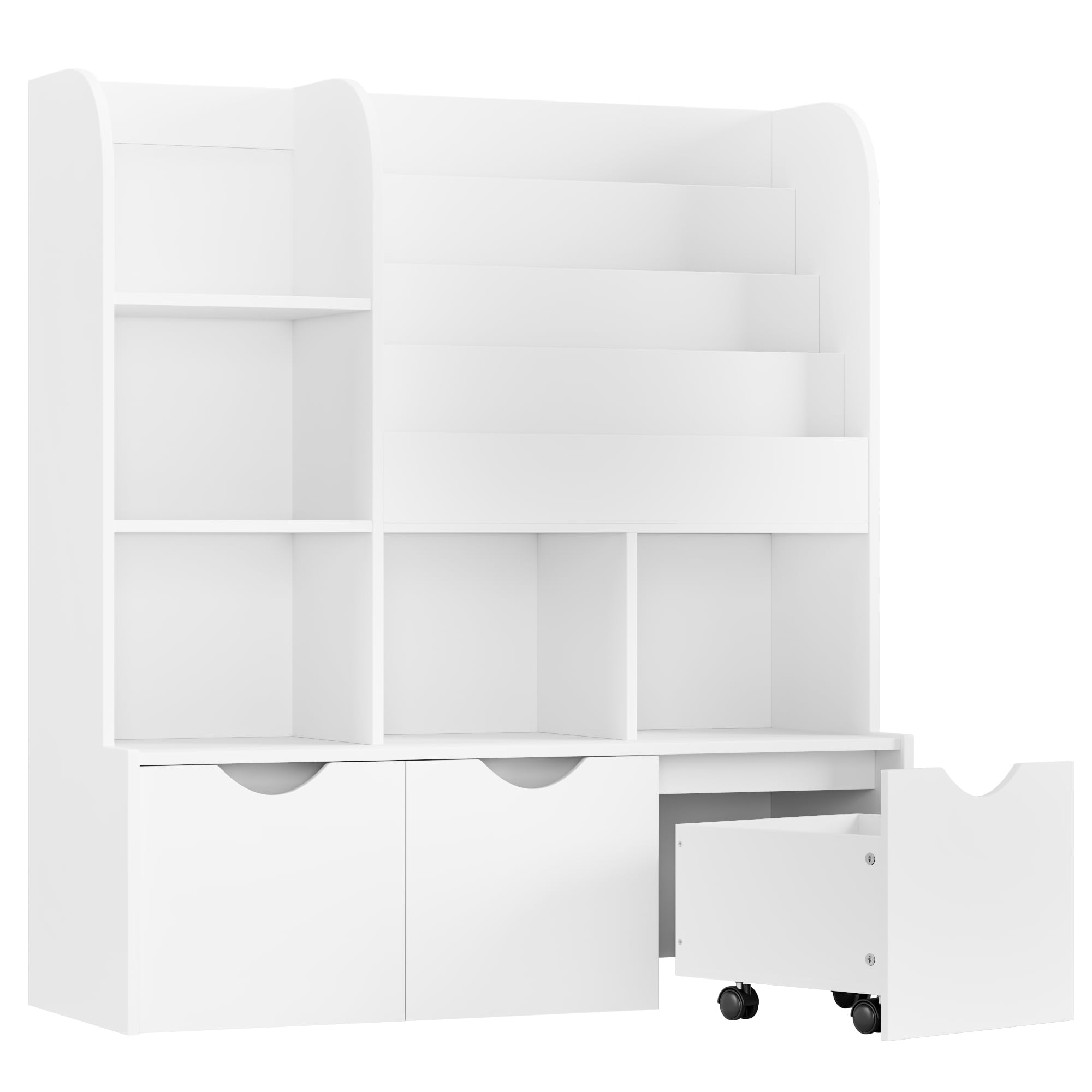 Kids Bookcase with Storage Cubbies and Drawers