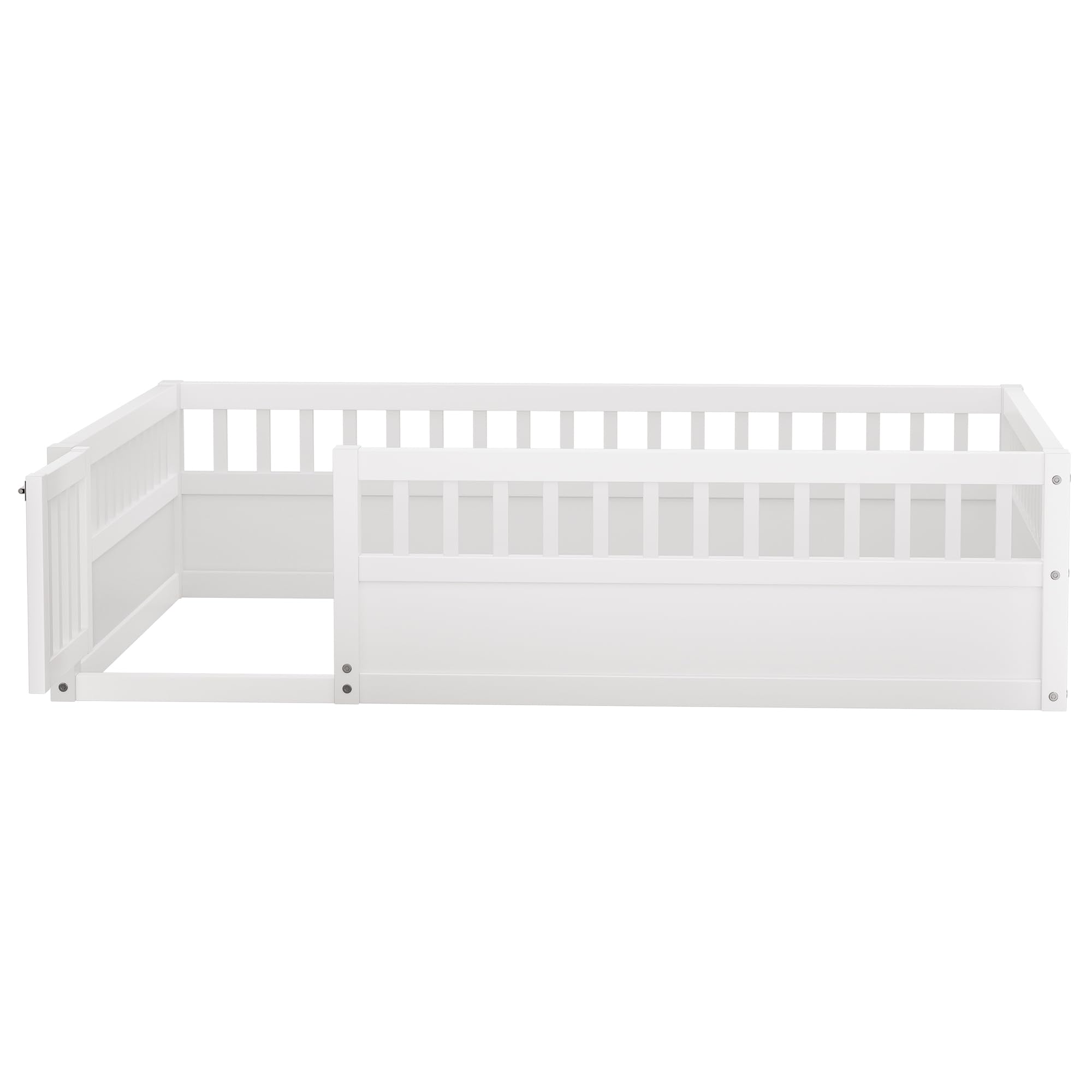 Full Size Floor Bed Frame with Fence and Door