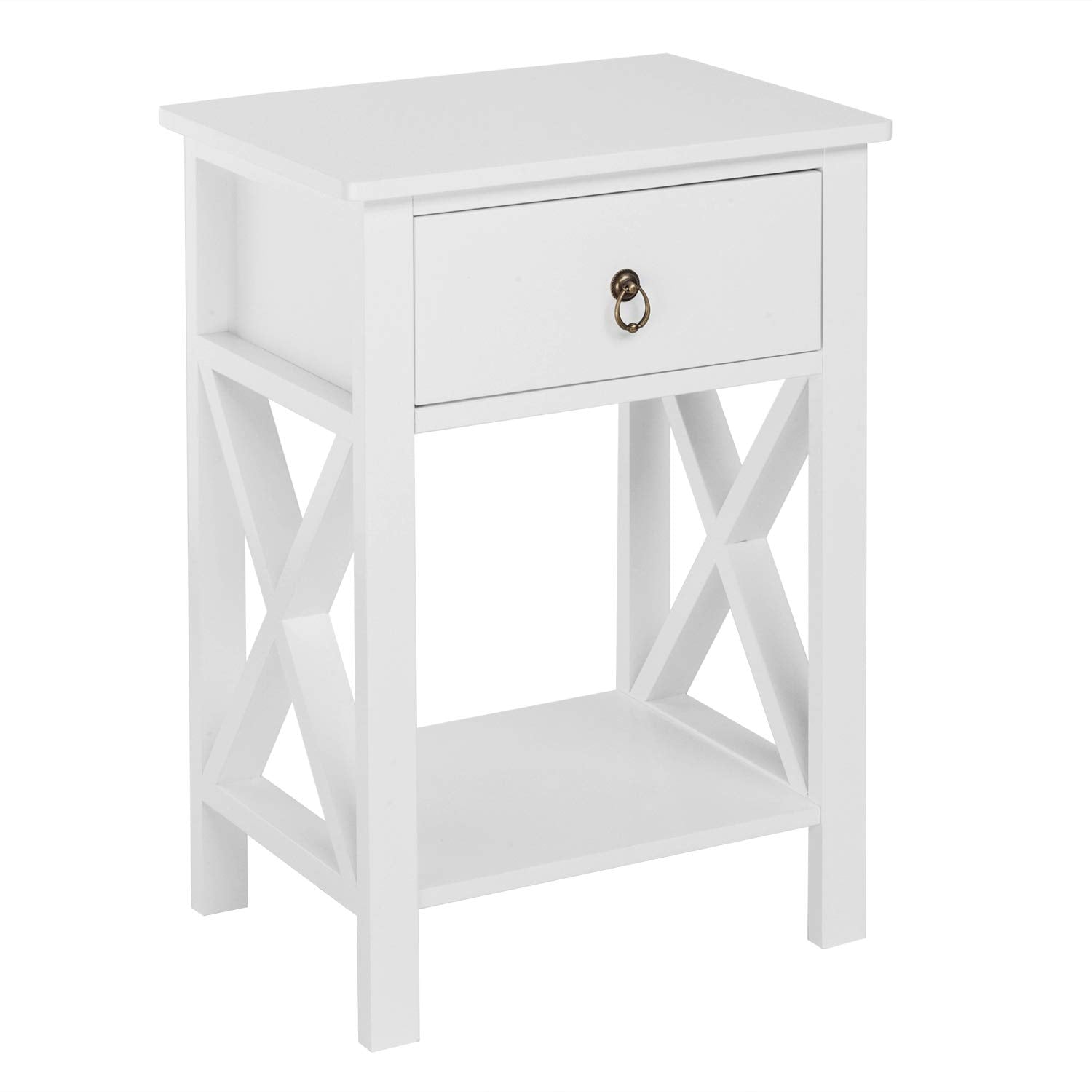 White Nightstand, Small Nightstand with Drawer & Shelf
