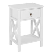 White Nightstand, Small Nightstand with Drawer & Shelf