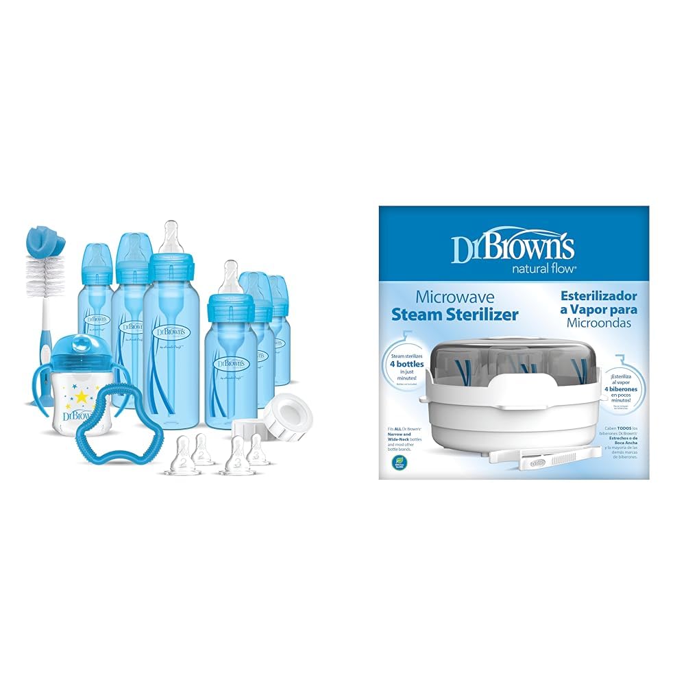 Anti-Colic Baby Bottle Gift Set with 3 8oz & 3 4oz Bottles, Nipples, Cup, Teether, Brush