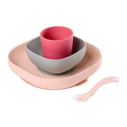 Silicone 4 Piece Baby Feeding Set, Suction Plates