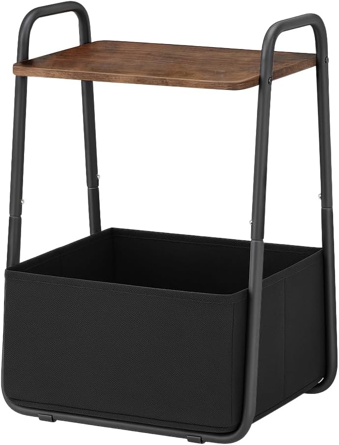 Rustic Brown Metal Frame Nightstand - Small Side Table