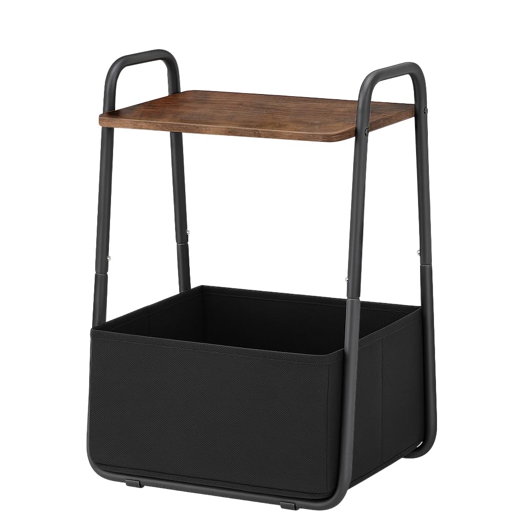 Rustic Brown Metal Frame Nightstand - Small Side Table