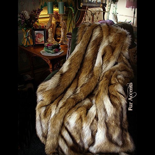 Faux Fur Throw Blanket Brown Coyote Stripe Shaggy Accent Rug