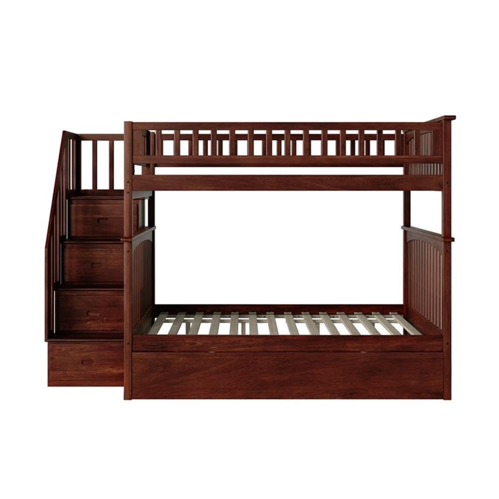 Full Over Full Solid Wood Bunk Bed with Trundle in Walnut