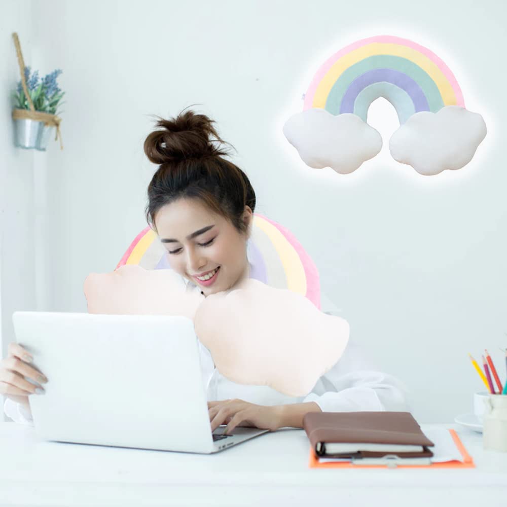 Rainbow Pillow for Girls, 21" Cloud Plush Stuffy, Cloud Shaped Throw Pillow, Car Travel Plush,Rainbow Decor, Car Home Decorations